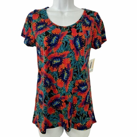 Lularoe Classic T XXS Red Floral Print Top… - Picture 1 of 4